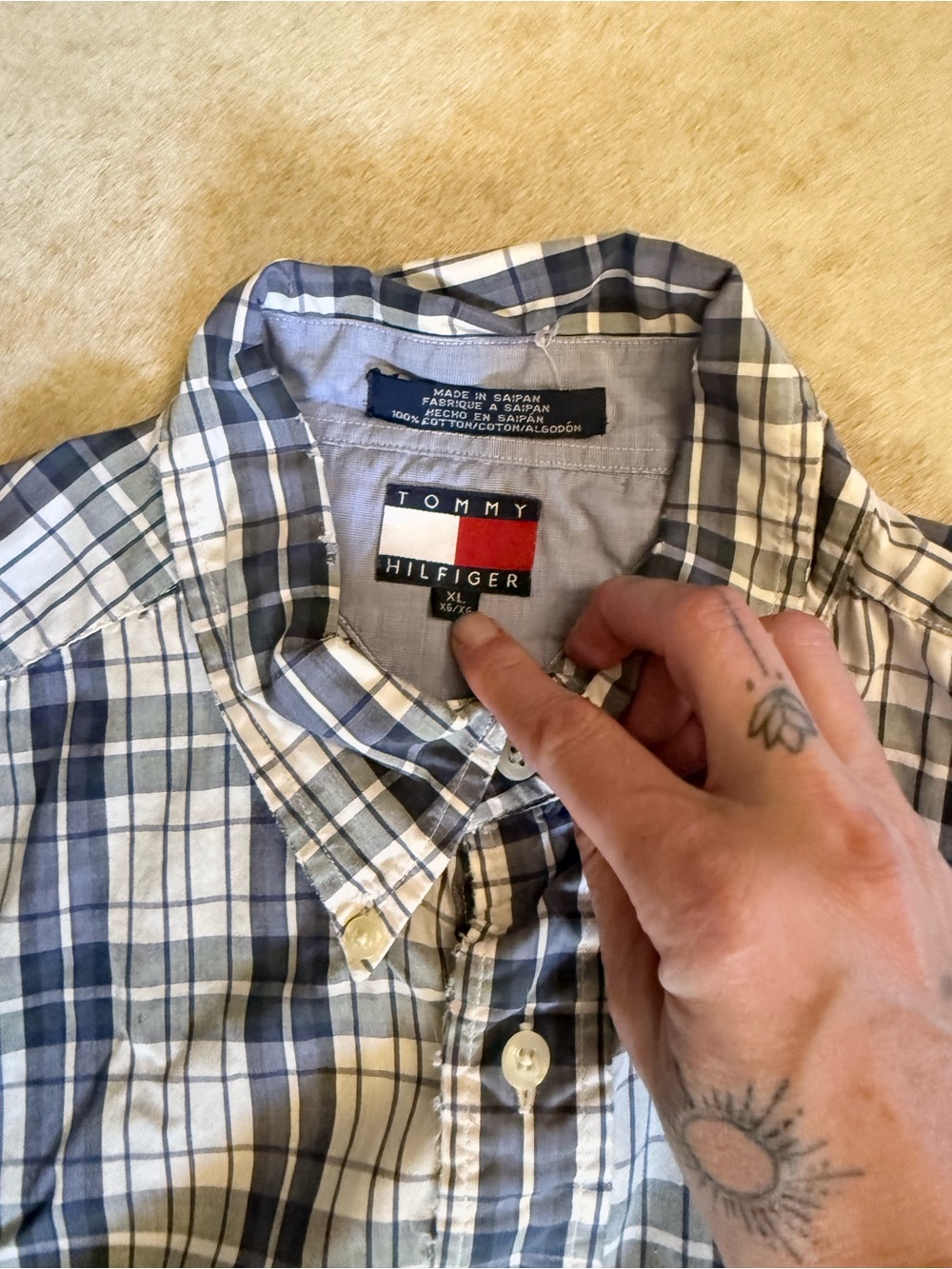 Tommy Hilfiger Men's Blue and White Plaid Button-Down Shirt
